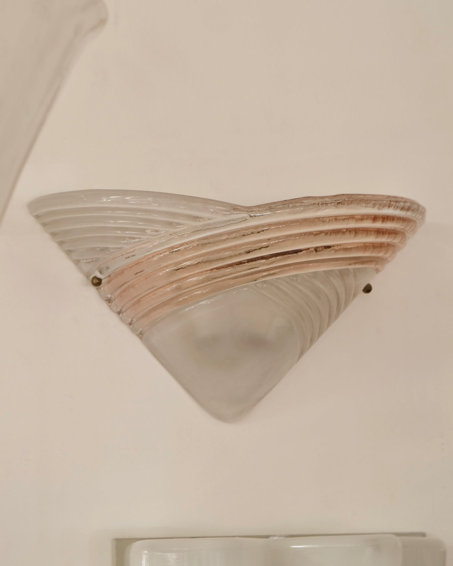 ART DECO MURANO GLASS SHELL SCONCES w. BLUSH DETAIL