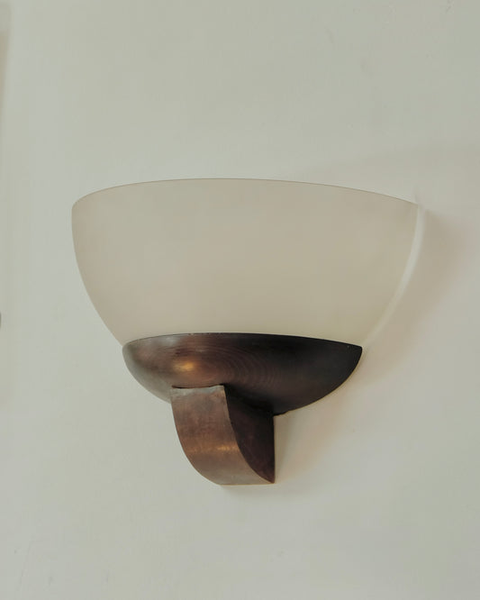 PAIR OF FROSTED GLASS ART DECO SCONCES w. TIMBER BASE