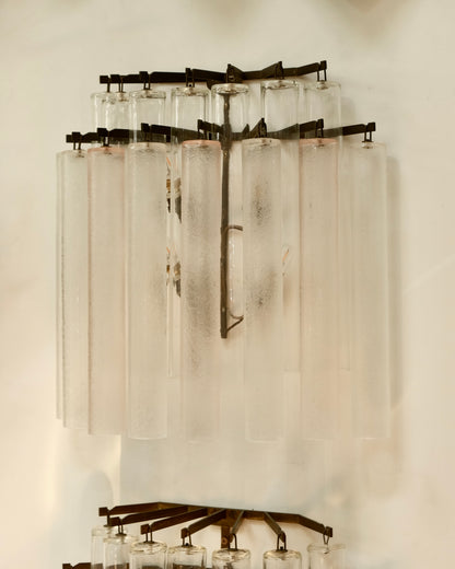 SET OF FOUR FLUTED PINK & CLEAR MURANO GLASS SCONCES