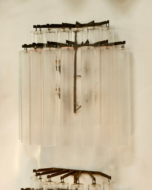 SET OF FOUR FLUTED PINK & CLEAR MURANO GLASS SCONCES