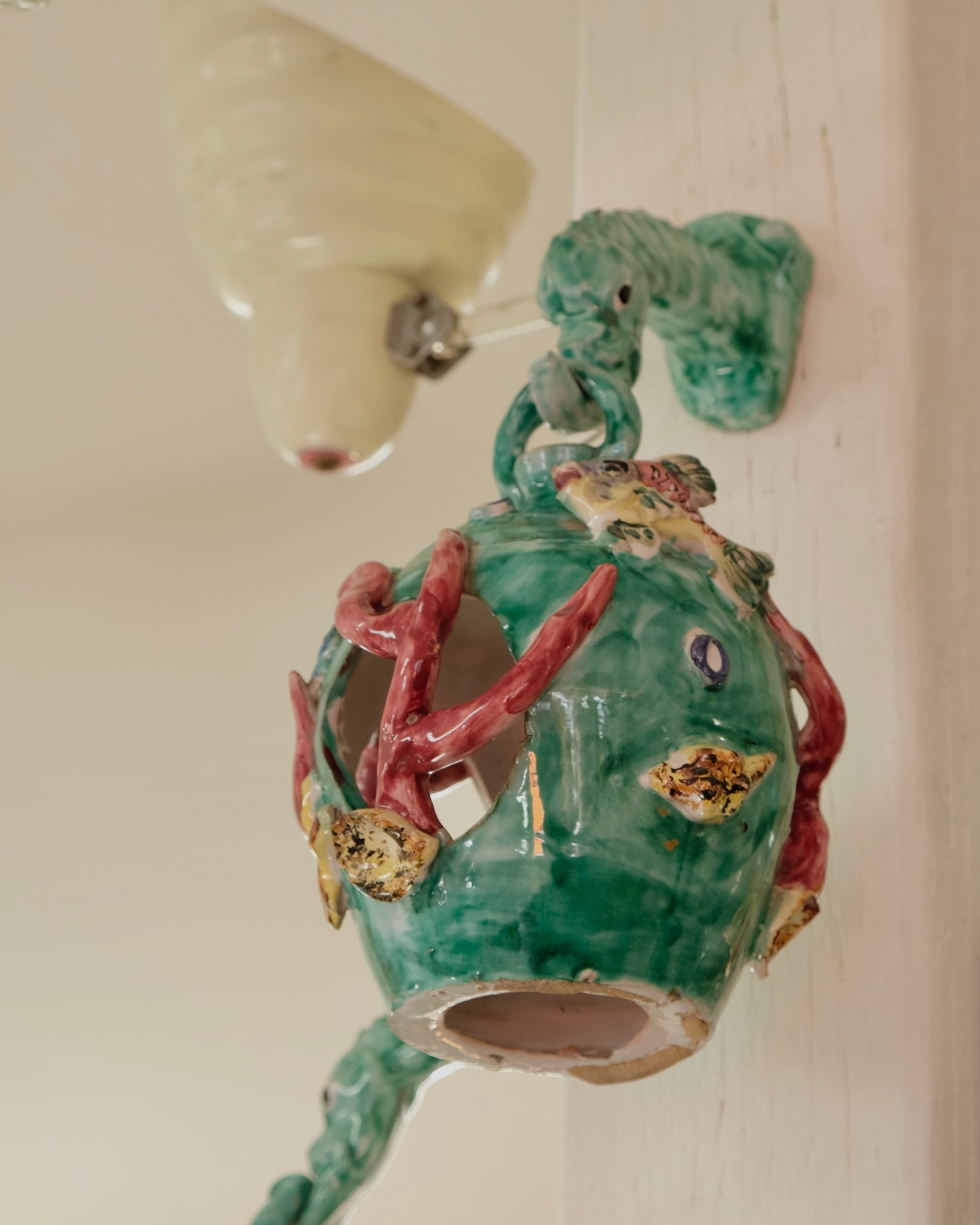 TRIO OF CERAMIC MAJOLICA SEA LIFE SCONCES