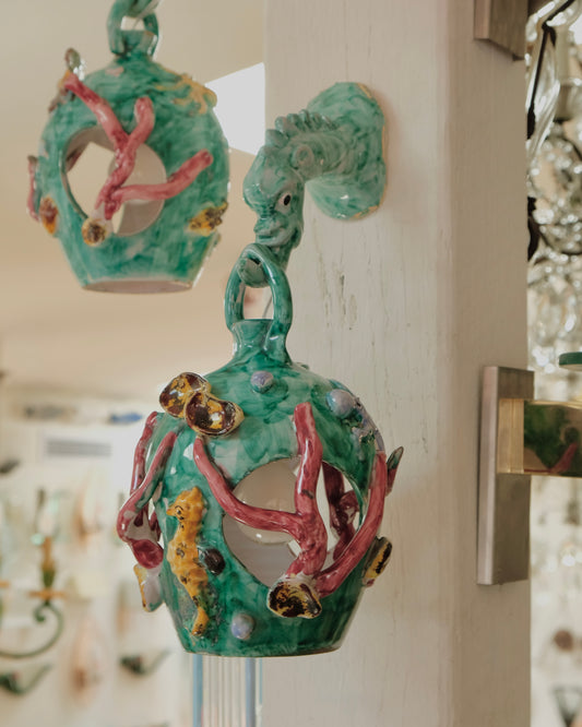 TRIO OF CERAMIC MAJOLICA SEA LIFE SCONCES