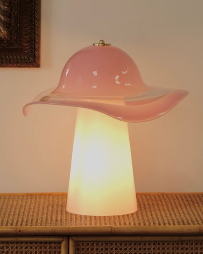 PINK MURANO GLASS TABLE LAMP w. CLEAR SHADE DETAIL