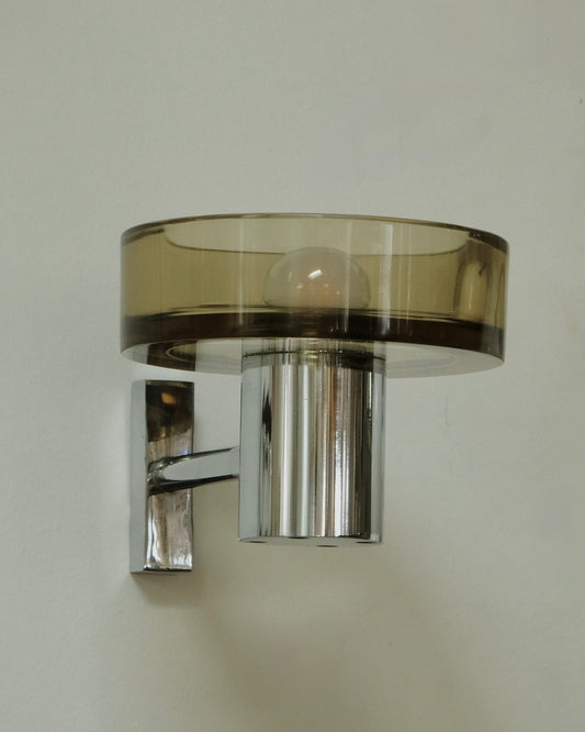 PAIR OF SEGUSO AMBER GLASS & CHROME WALL SCONCES
