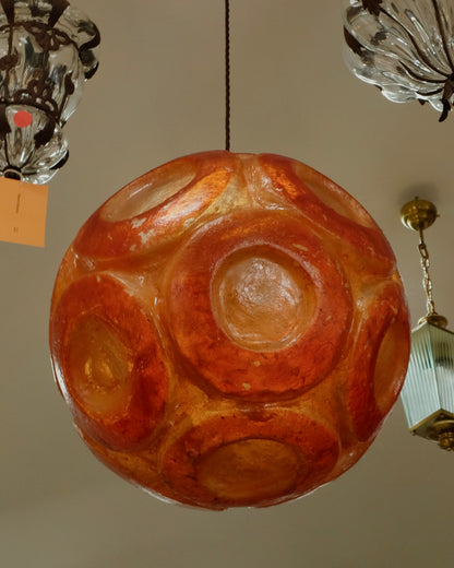 TEXTURED AMBER PLEXIGLASS PENDANT w. CIRCLE DETAIL