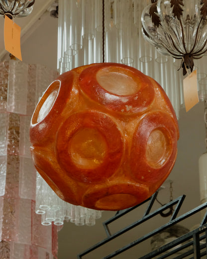 TEXTURED AMBER PLEXIGLASS PENDANT w. CIRCLE DETAIL