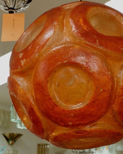 TEXTURED AMBER PLEXIGLASS PENDANT w. CIRCLE DETAIL