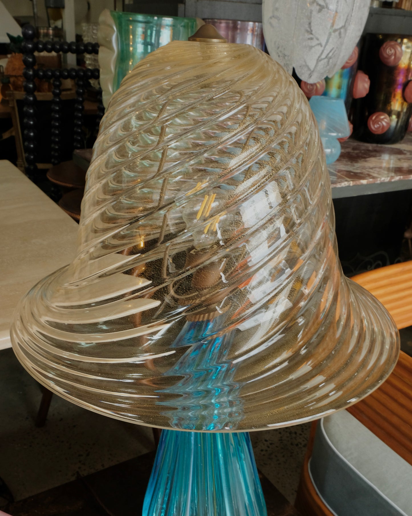 LARGE BLUE & GOLD LINED MURANO GLASS LAMP