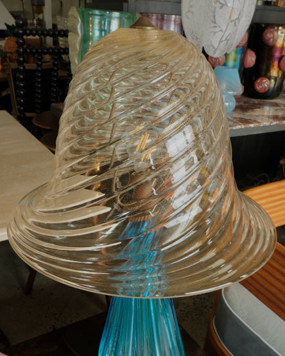 LARGE BLUE & GOLD LINED MURANO GLASS LAMP