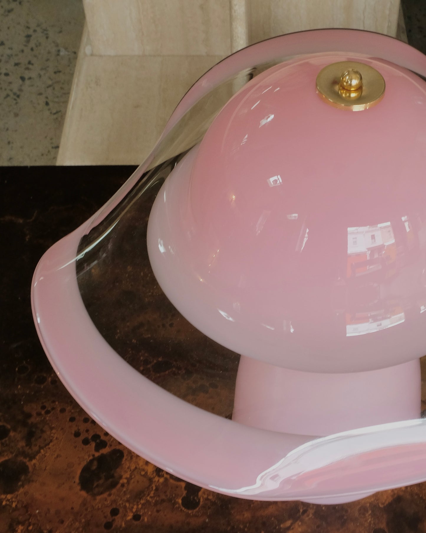 PINK MURANO GLASS TABLE LAMP w. CLEAR SHADE DETAIL