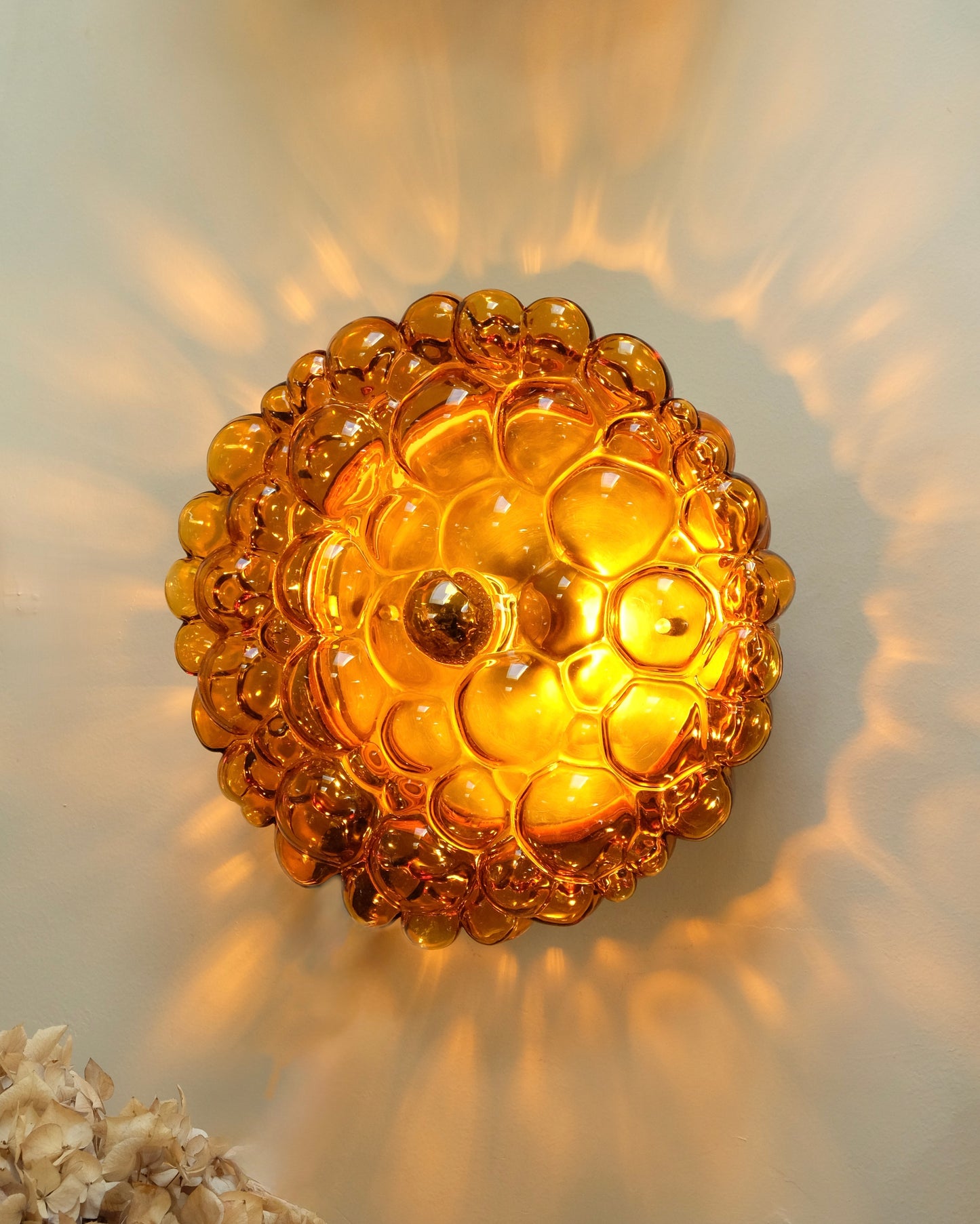 PAIR OF AMBER BUBBLE GLASS SCONCES