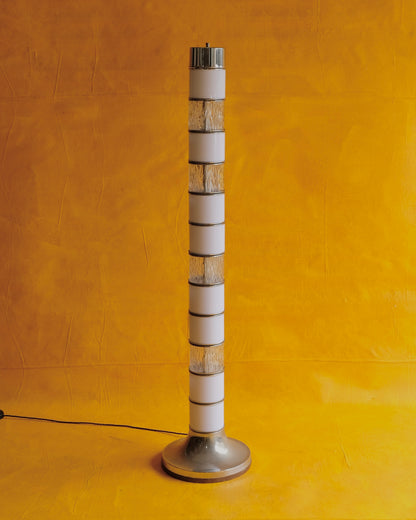 TEXTURED GLASS & CHROME TUBE FLOOR LAMP