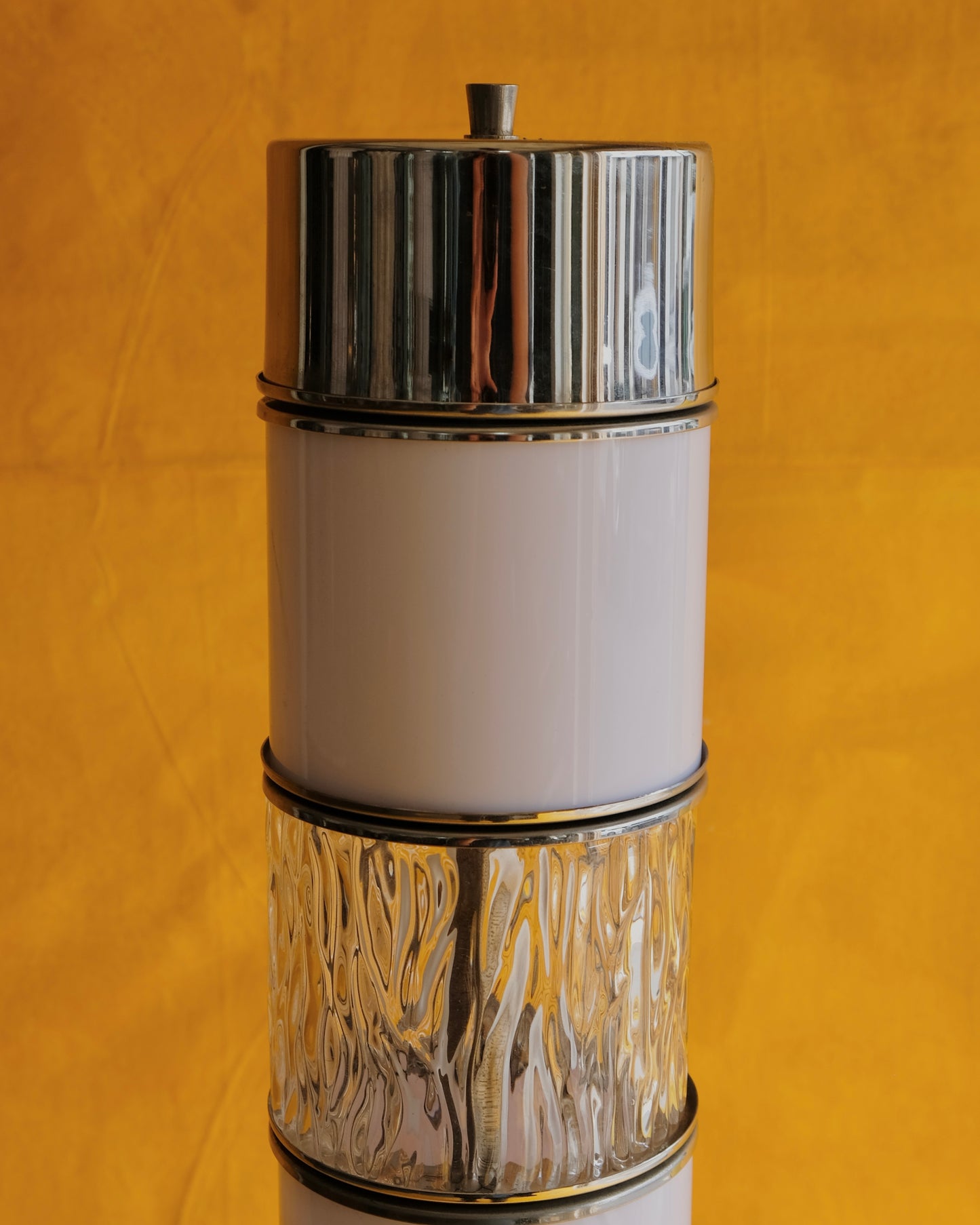 TEXTURED GLASS & CHROME TUBE FLOOR LAMP