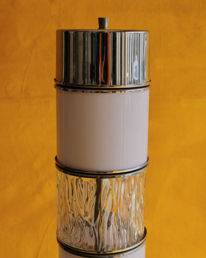 TEXTURED GLASS & CHROME TUBE FLOOR LAMP