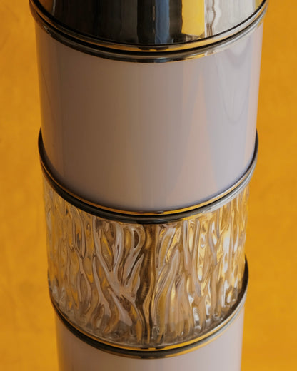 TEXTURED GLASS & CHROME TUBE FLOOR LAMP