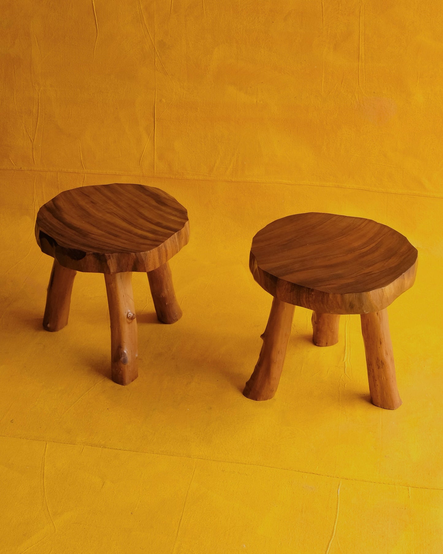 PAIR OF HAND CARVED BRUTALIST STOOLS