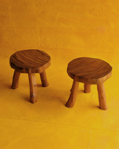 PAIR OF HAND CARVED BRUTALIST STOOLS