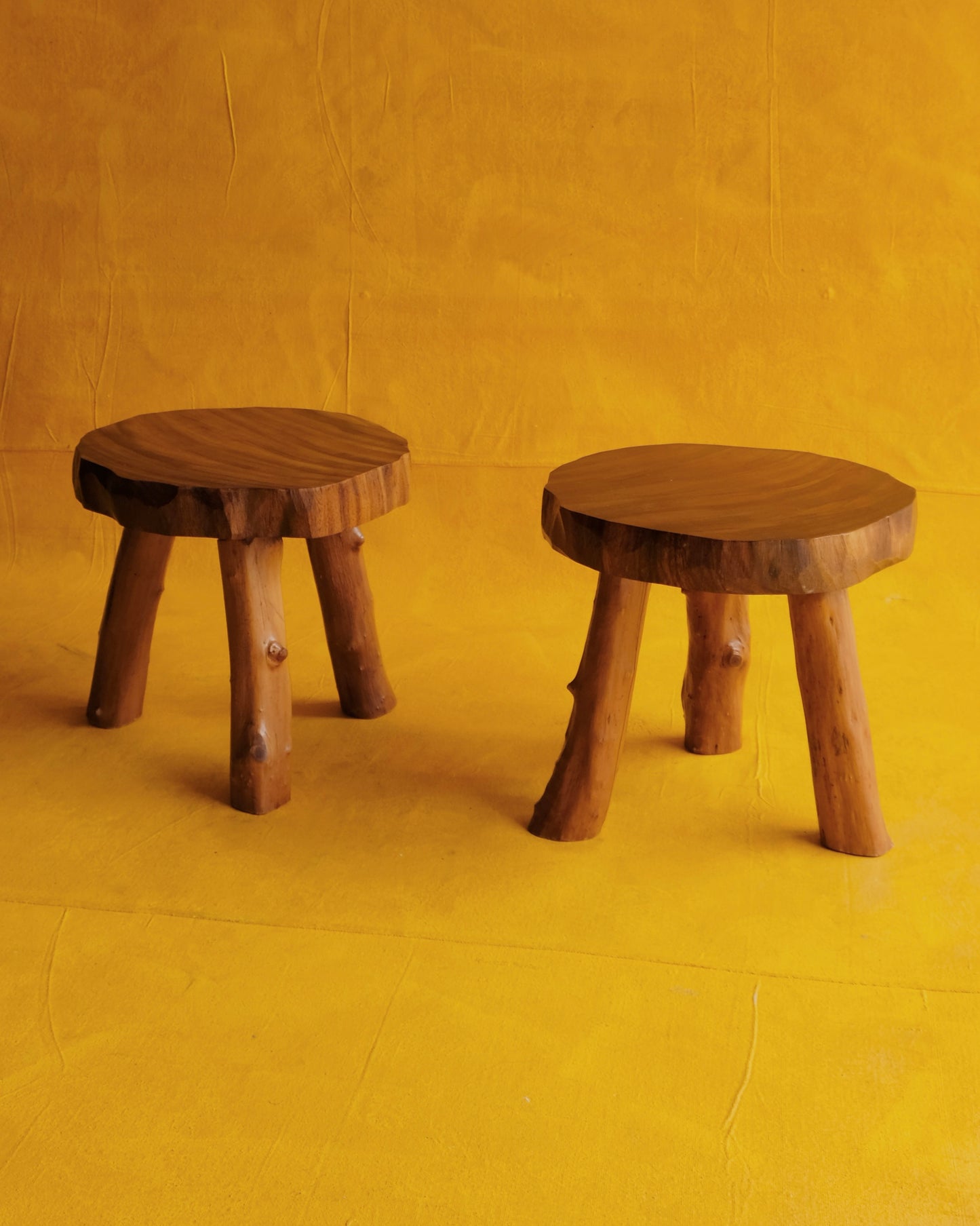 PAIR OF HAND CARVED BRUTALIST STOOLS