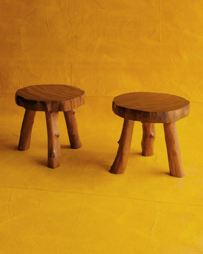 PAIR OF HAND CARVED BRUTALIST STOOLS