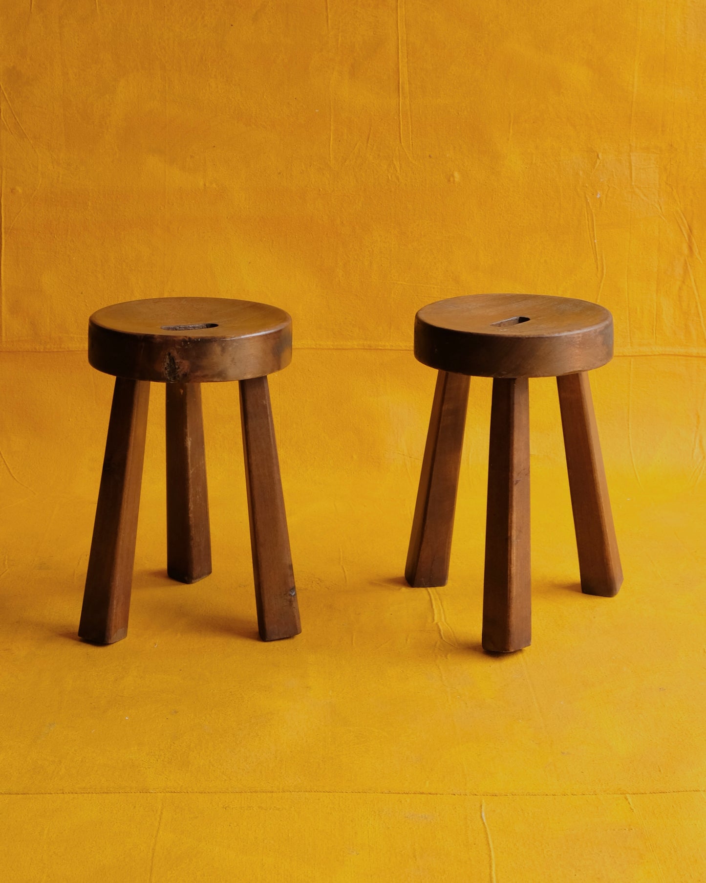 PAIR OF FRENCH CUT OUT TRIPOD STOOLS