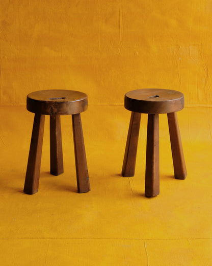 PAIR OF FRENCH CUT OUT TRIPOD STOOLS