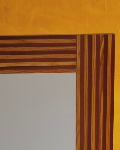 PAIR OF LINED TIMBER PATTERN MIRRORS