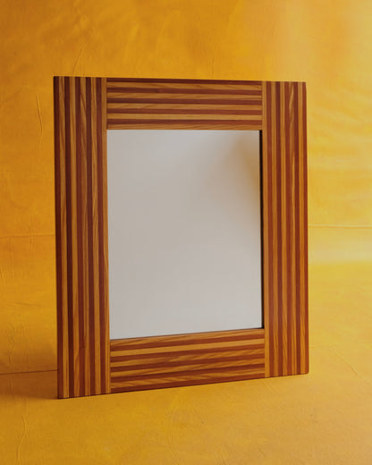 PAIR OF LINED TIMBER PATTERN MIRRORS