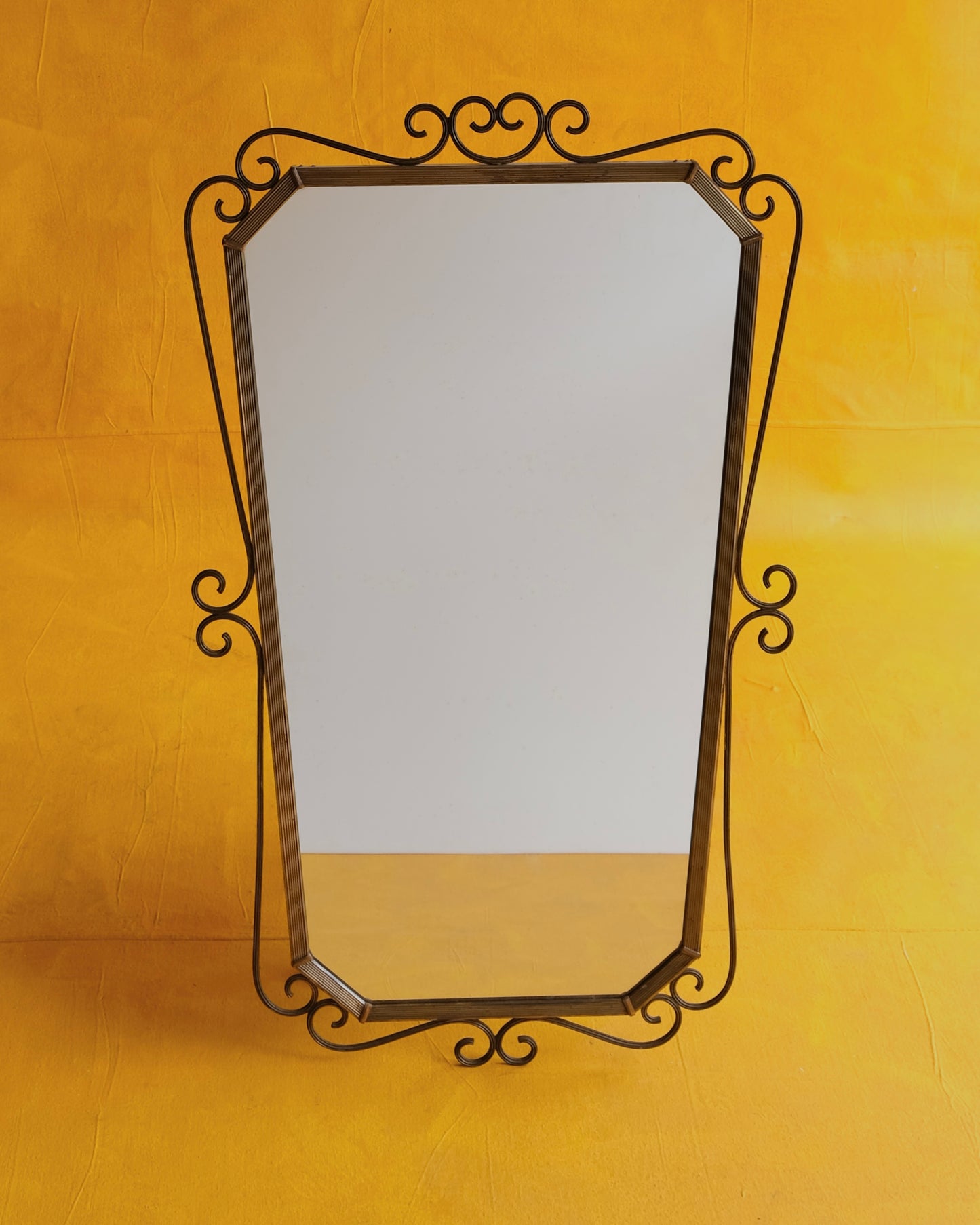 FRENCH CURLED WROUGHT IRON MIRROR