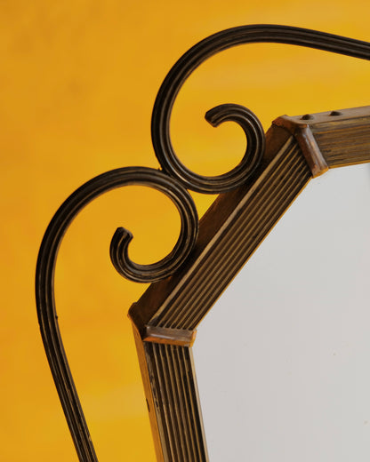 FRENCH CURLED WROUGHT IRON MIRROR