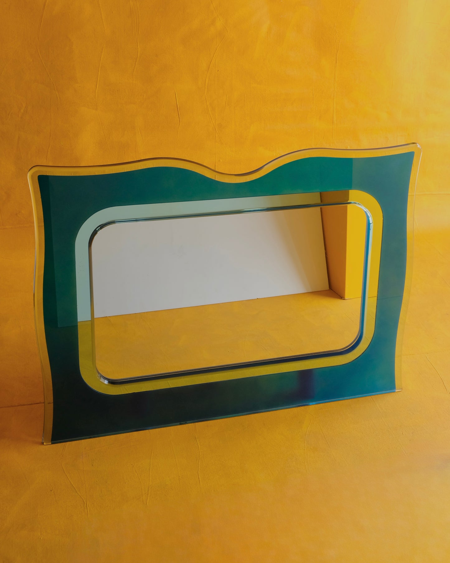 CURVED LAPRIS BLUE FONTANA ARTE GLASS MIRROR