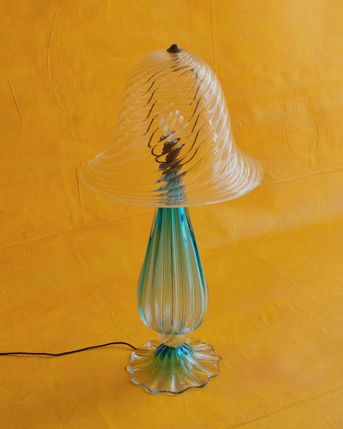 LARGE BLUE & GOLD LINED MURANO GLASS LAMP
