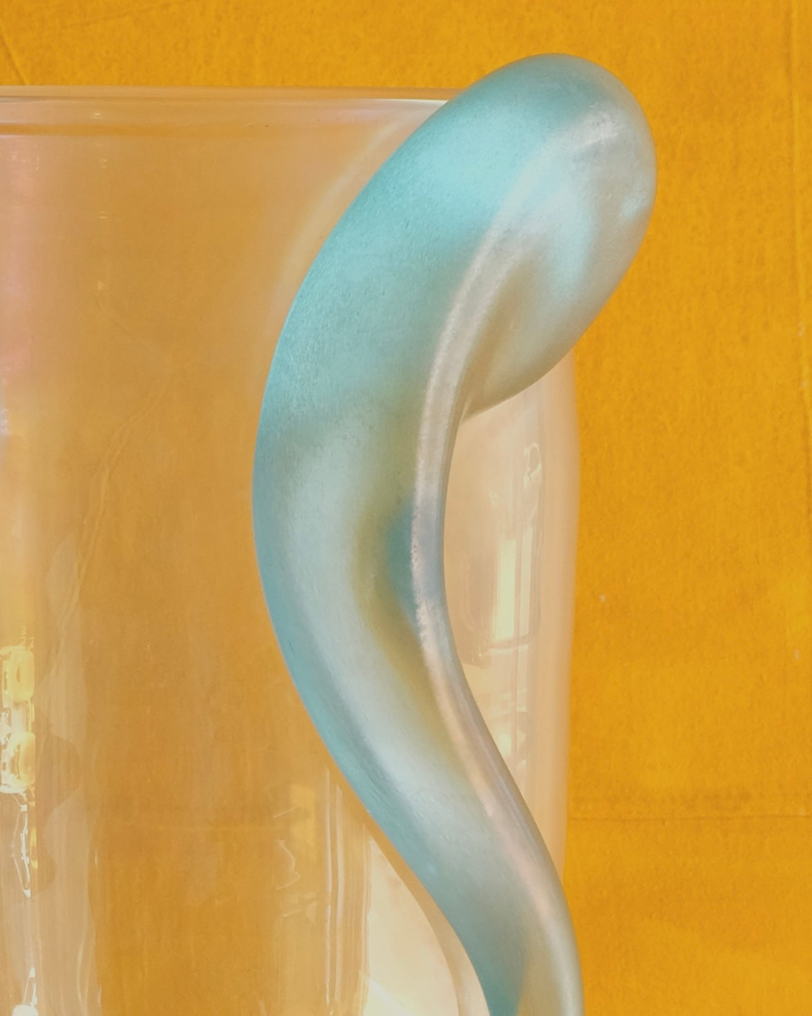 CLEAR MURANO VASE w. BLUE APPLIED SWIRLS
