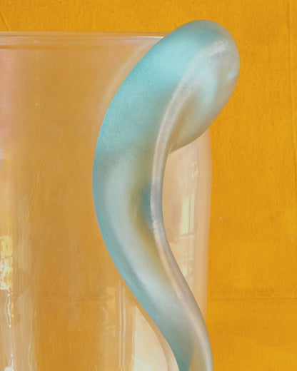 CLEAR MURANO VASE w. BLUE APPLIED SWIRLS