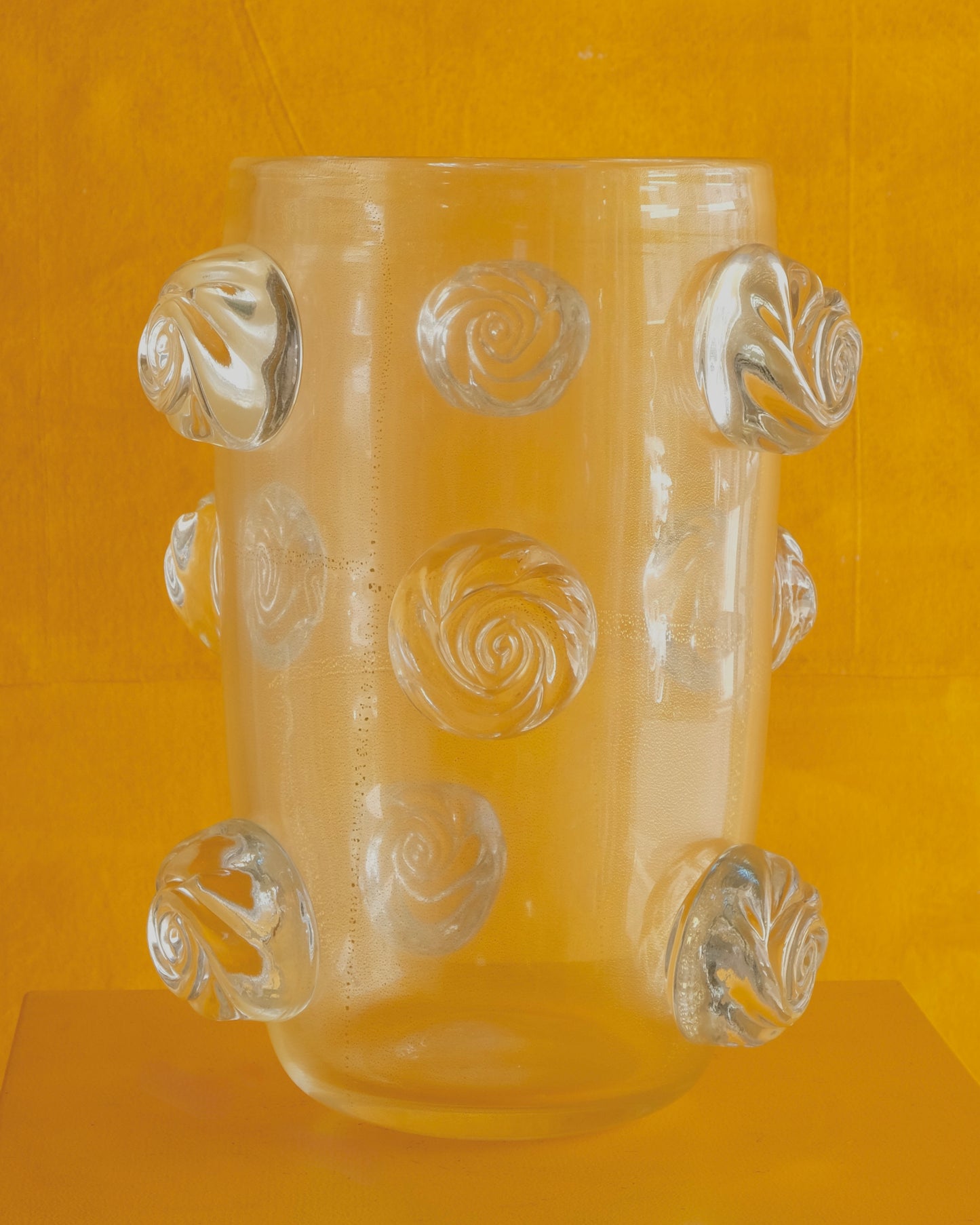 PAIR OF AMBER WASH MURANO VASES w. APPLIED CLEAR SWIRLS