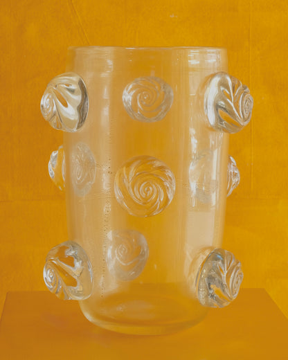 PAIR OF AMBER WASH MURANO VASES w. APPLIED CLEAR SWIRLS