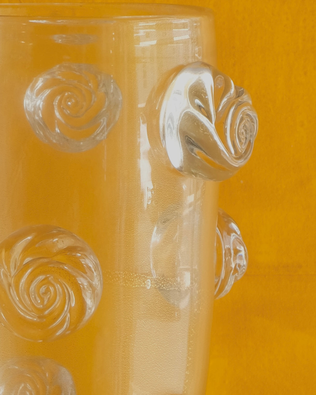 PAIR OF AMBER WASH MURANO VASES w. APPLIED CLEAR SWIRLS