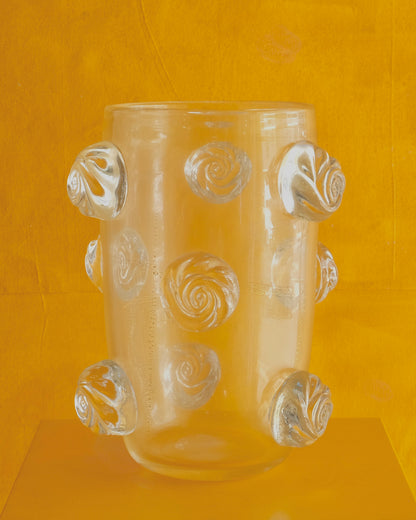PAIR OF AMBER WASH MURANO VASES w. APPLIED CLEAR SWIRLS