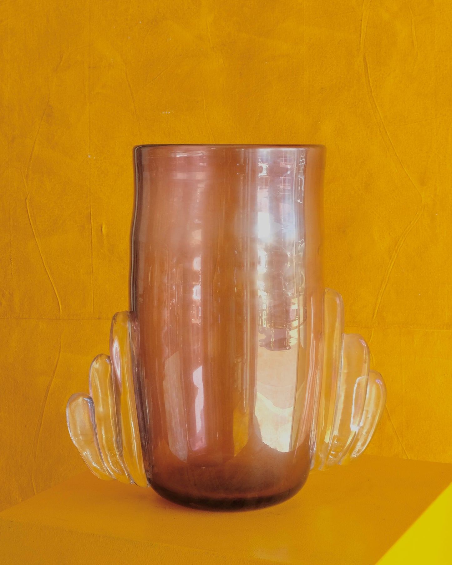 LAVENDER IRIDESCENT MURANO GLASS VASE w. WINGED DETAIL