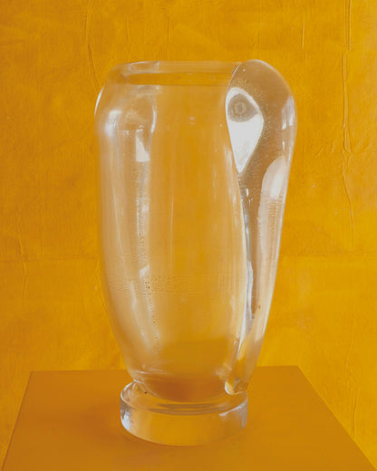 CLEAR AMBER WASH MURANO VASE w. TWIN SWIRL DETAIL