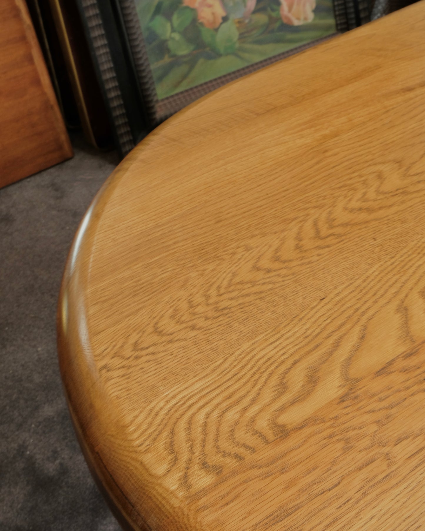 SPANISH OAK CYLINDRICAL TRI LEG DINING TABLE