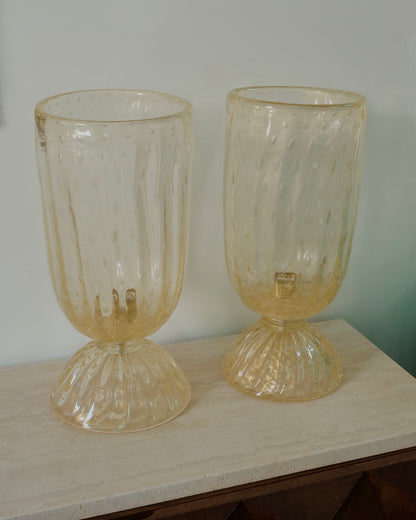 PAIR OF AMBER SEEDED MURANO GLASS TABLE LAMPS