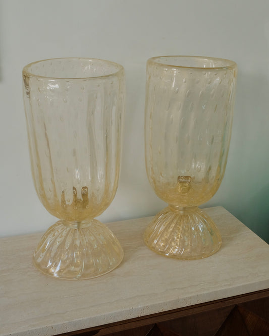 PAIR OF AMBER SEEDED MURANO GLASS TABLE LAMPS