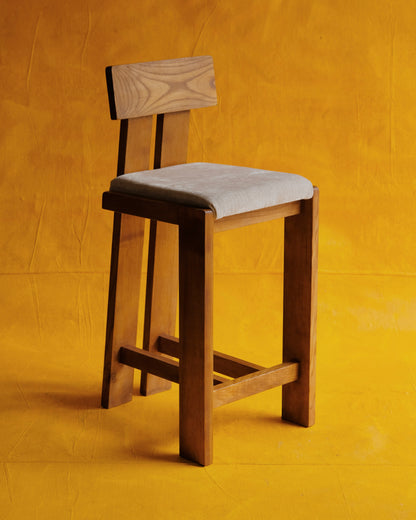 SET OF SIX MODERNIST FRENCH OAK BAR STOOLS