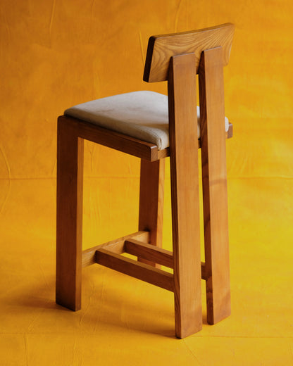 SET OF SIX MODERNIST FRENCH OAK BAR STOOLS