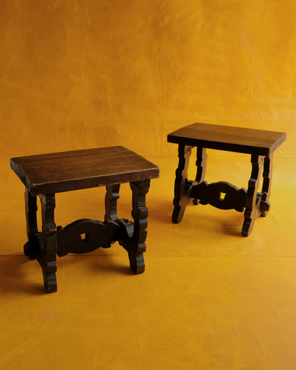PAIR OF INTERLOCKING SPANISH WALNUT SIDE TABLES