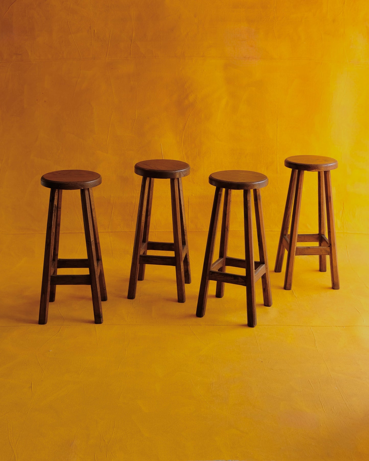 SET OF FOUR FRENCH OAK BAR STOOLS