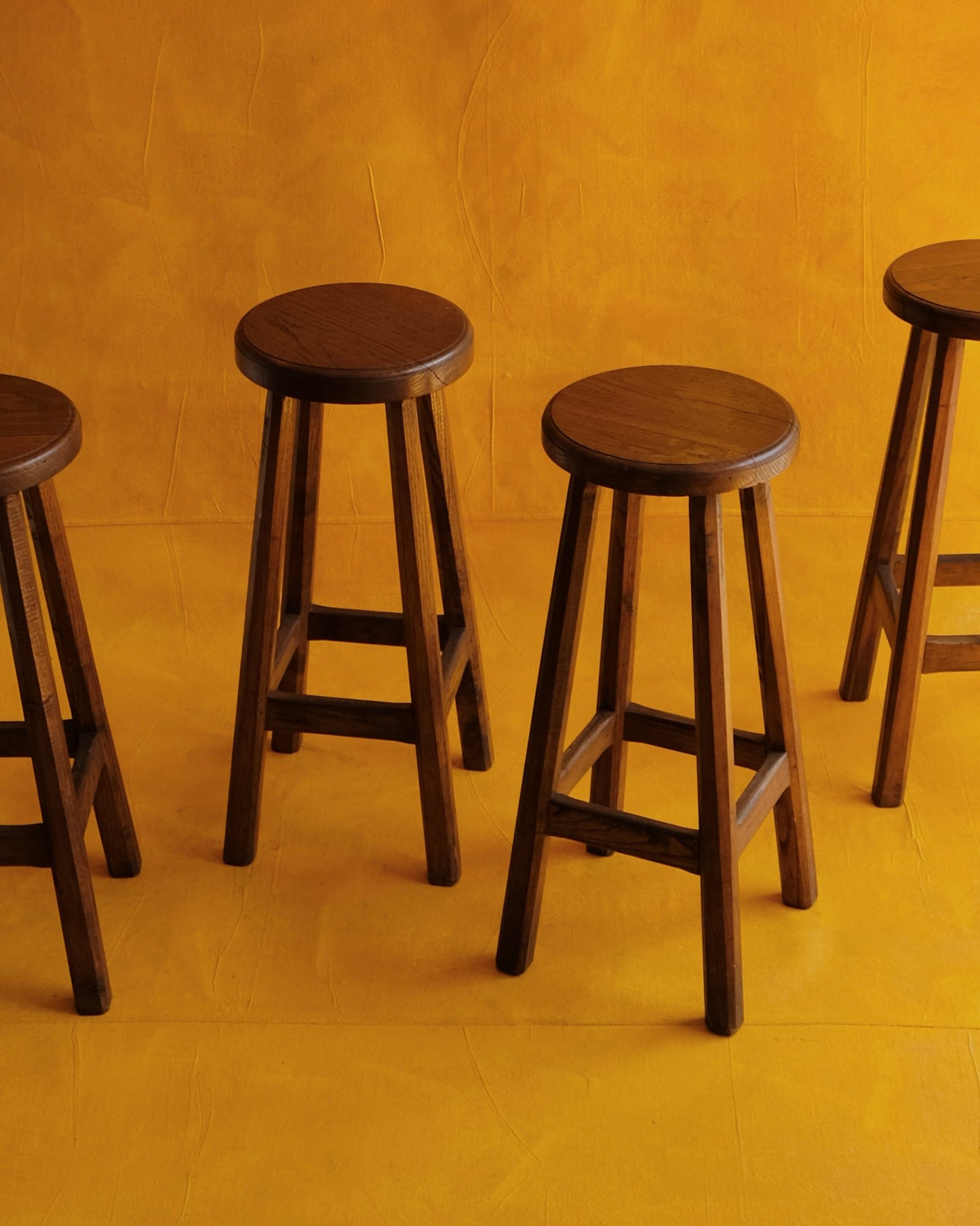 SET OF FOUR FRENCH OAK BAR STOOLS