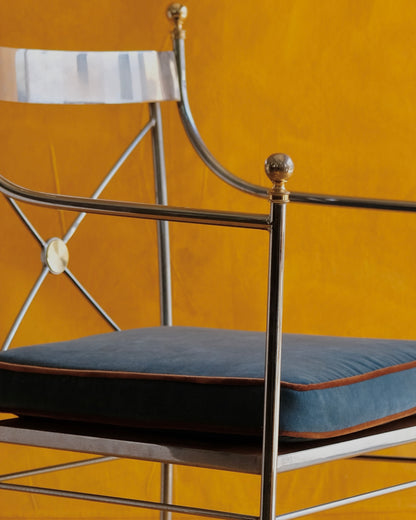 SINGLE CHROME CROSS BACK DINING CHAIR w. BRASS DETAIL