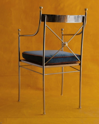SINGLE CHROME CROSS BACK DINING CHAIR w. BRASS DETAIL