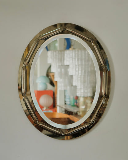 FONTANA ARTE GREY GLASS BEVELLED BUBBLE FRAMED MIRROR
